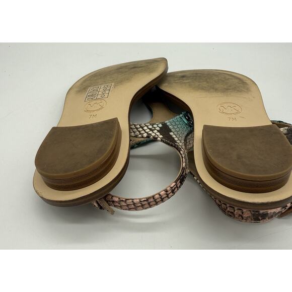 Michael Kors Women's MK‎ Logo Plate Sandal 7 Thong Turquoise Brown Reptile - Picture 5 of 6